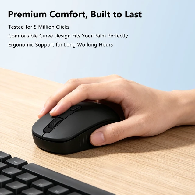 Alt view image 5 of 7 - Wireless Mouse, Bluetooth and 2.4G USB A Dual Mode, Black | 4000 DPI Ergonomic Silent Ambidextrous Compact Mini Portable Cordless Mouse for PC Laptop iPad MacBook