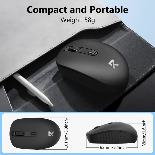 Alt view image 6 of 7 - Wireless Mouse, Bluetooth and 2.4G USB A Dual Mode, Black | 4000 DPI Ergonomic Silent Ambidextrous Compact Mini Portable Cordless Mouse for PC Laptop iPad MacBook