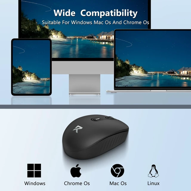 Alt view image 7 of 7 - Wireless Mouse, Bluetooth and 2.4G USB A Dual Mode, Black | 4000 DPI Ergonomic Silent Ambidextrous Compact Mini Portable Cordless Mouse for PC Laptop iPad MacBook