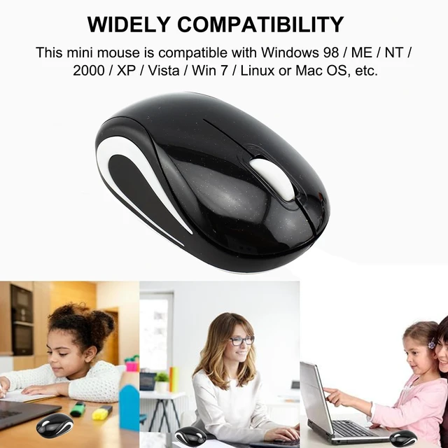 Alt view image 3 of 7 - Wireless Cute Mini Computer Mouse - Small Size, Portable, Compact Travel USB Optical 3 Buttons 1000 DPI Cordless Mouse for Laptop PC Computer Notebook MacBook Kids Girl Gift (Black)
