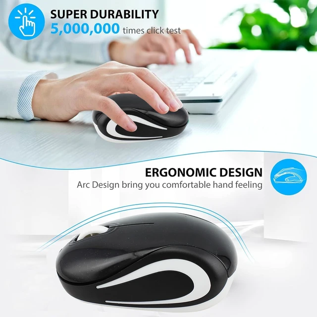 Alt view image 5 of 7 - Wireless Cute Mini Computer Mouse - Small Size, Portable, Compact Travel USB Optical 3 Buttons 1000 DPI Cordless Mouse for Laptop PC Computer Notebook MacBook Kids Girl Gift (Black)