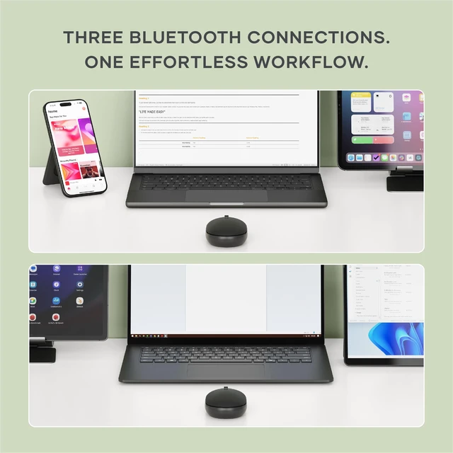 Alt view image 3 of 7 - OntheGo Bluetooth Mouse, Connect Up to 3 Devices, for Laptop, Black | USB-C rechargeable battery, compact & portable, for laptop, computer, tablet