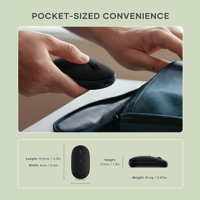 Alt view image 5 of 7 - OntheGo Bluetooth Mouse, Connect Up to 3 Devices, for Laptop, Black | USB-C rechargeable battery, compact & portable, for laptop, computer, tablet