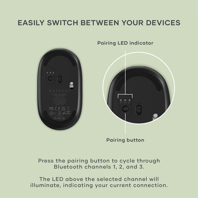 Alt view image 7 of 7 - OntheGo Bluetooth Mouse, Connect Up to 3 Devices, for Laptop, Black | USB-C rechargeable battery, compact & portable, for laptop, computer, tablet