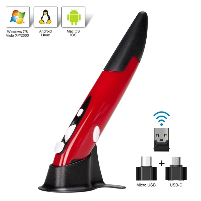 Alt view image 2 of 7 - Wireless Optical Pocket Pen Mouse, 2.4GHZ USB Wireless Optical Pen Mouse 800/1200/1600 DPI Adjustable Handwriting Mini Mice for PC Laptop Notebook Computer Mac (Red)