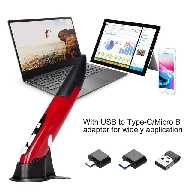 Alt view image 3 of 7 - Wireless Optical Pocket Pen Mouse, 2.4GHZ USB Wireless Optical Pen Mouse 800/1200/1600 DPI Adjustable Handwriting Mini Mice for PC Laptop Notebook Computer Mac (Red)