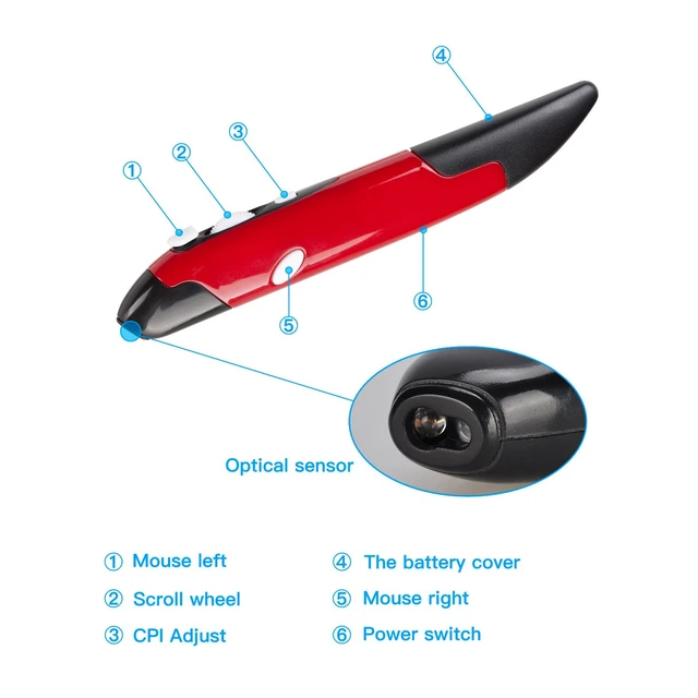 Alt view image 5 of 7 - Wireless Optical Pocket Pen Mouse, 2.4GHZ USB Wireless Optical Pen Mouse 800/1200/1600 DPI Adjustable Handwriting Mini Mice for PC Laptop Notebook Computer Mac (Red)