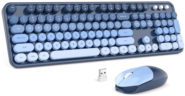 Main image of Wireless Keyboard and Mouse Combo, 2.4GHz Retro Typewriter Keyboard Full Size, Cute Wireless Mice, USB Dongle Plug and Play, for Laptop, PC, Desktop, Windows (Sea Blue Gradient Color)