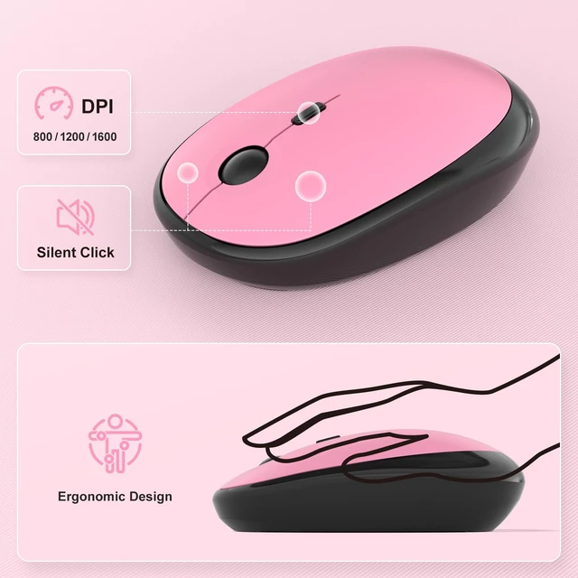 Alt view image 2 of 7 - Wireless Keyboard Mouse Combo - Lovely CherryPink-Gradient Rainbow Full-Sized Typewriter Colorful Keyboards, Round Keycap Plug Play Retro Cute Keyboards for Windows, Laptop, PC, Desktop, Computer