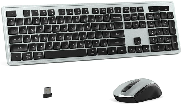 Main image of Wireless Keyboard and Mouse Combo for PC and Laptop (Gray) | Full-Size 104-Key Office Keyboard with 15 Function Keys, Numeric Keypad, Single USB Receiver