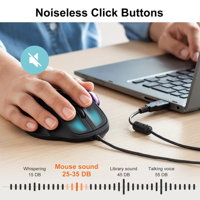 Alt view image 3 of 7 - Wired Trackball Mouse, USB-C/A, Silent Clicks, Programmable, Purple | Right-hand Thumb Control, 600-1600 DPI, Smooth Roller Ball, Wrist Relief, Plug-and-Play, Compatible Win/ Mac, Remap Software
