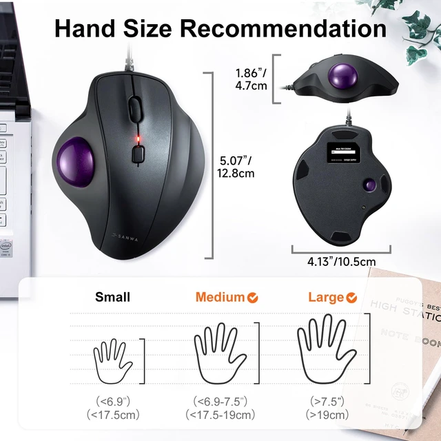 Alt view image 7 of 7 - Wired Trackball Mouse, USB-C/A, Silent Clicks, Programmable, Purple | Right-hand Thumb Control, 600-1600 DPI, Smooth Roller Ball, Wrist Relief, Plug-and-Play, Compatible Win/ Mac, Remap Software