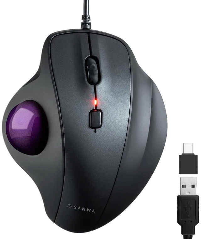 Main image of Wired Trackball Mouse, USB-C/A, Silent Clicks, Programmable, Purple | Right-hand Thumb Control, 600-1600 DPI, Smooth Roller Ball, Wrist Relief, Plug-and-Play, Compatible Win/ Mac, Remap Software