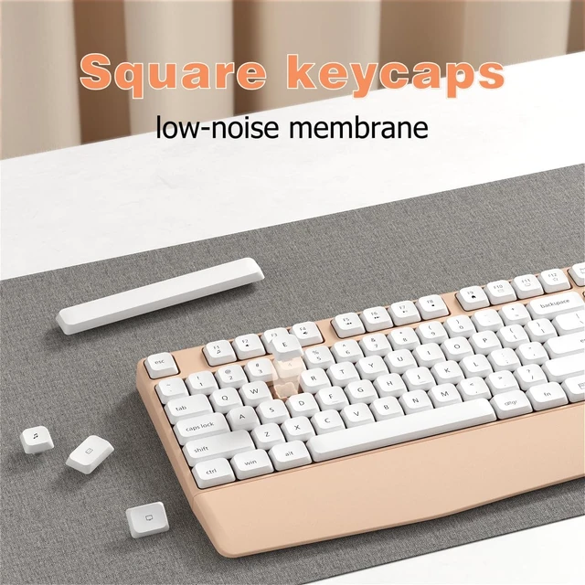Alt view image 3 of 6 - Ergonomic Wireless Keyboard and Mouse Combo with Wrist Rest, White Milk Tea | COVEVA Full Size Keyboard with 12 Dedicated Shortcuts, Smart Auto-Sleep, 2.4GHz Receiver, Natural Typing for PC Laptop
