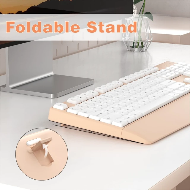 Alt view image 5 of 6 - Ergonomic Wireless Keyboard and Mouse Combo with Wrist Rest, White Milk Tea | COVEVA Full Size Keyboard with 12 Dedicated Shortcuts, Smart Auto-Sleep, 2.4GHz Receiver, Natural Typing for PC Laptop