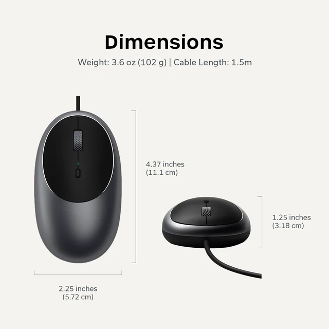 Alt view image 6 of 6 - Aluminum C1 Wired USB-C Mouse, Optical Sensor, Space Gray | Compact design, for MacBook, iPad, iPad mini, Mac mini, iMac