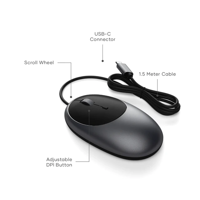 Alt view image 2 of 6 - Aluminum C1 Wired USB-C Mouse, Optical Sensor, Space Gray | Compact design, for MacBook, iPad, iPad mini, Mac mini, iMac