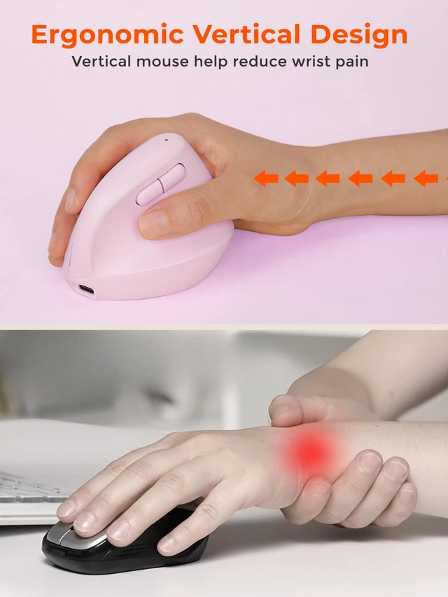 Alt view image 7 of 7 - Ergonomic Vertical Wireless Mouse for Small Hands | 64° Ergonomic Design,Type-C Rechargeable Silent Click,2.4GHz / BT Dual Mode,3 Device Connectivity for PC/Laptop
