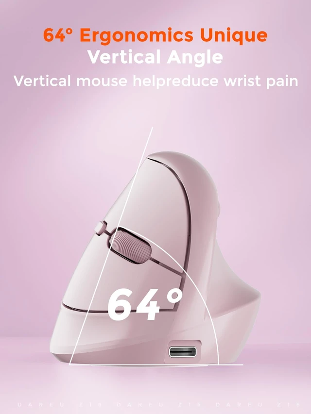 Alt view image 6 of 7 - Ergonomic Vertical Wireless Mouse for Small Hands | 64° Ergonomic Design,Type-C Rechargeable Silent Click,2.4GHz / BT Dual Mode,3 Device Connectivity for PC/Laptop