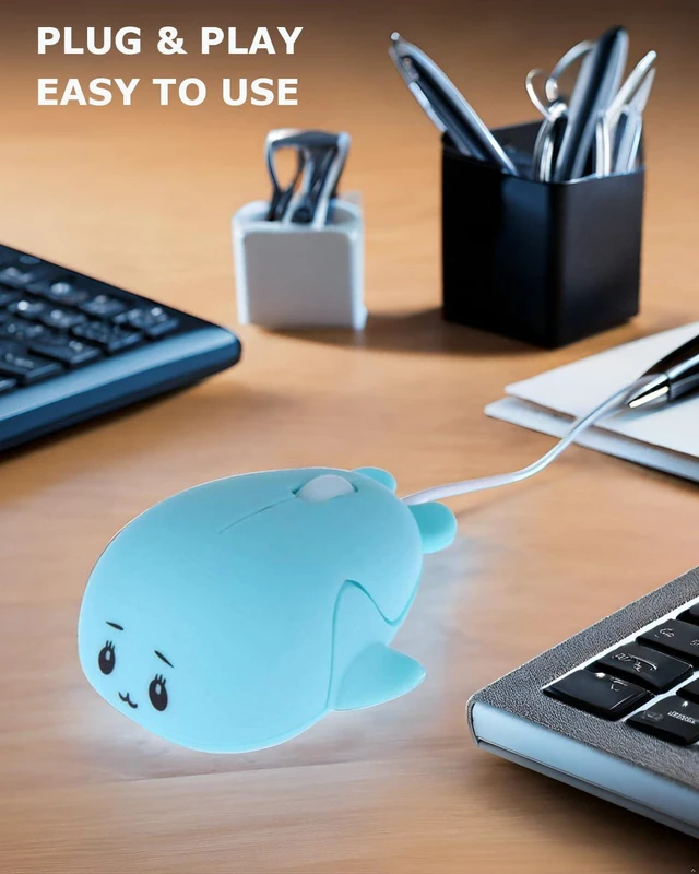 Alt view image 2 of 7 - Cute Animal Baby Dolphin Shape USB Wired Mouse 1600 DPI Optical Mice Mini Small Kids Children Mice Gift for Boy Girl Men Women Kids Mom Dad Boyfriend Daughter for PC Laptop Computer (Blue)