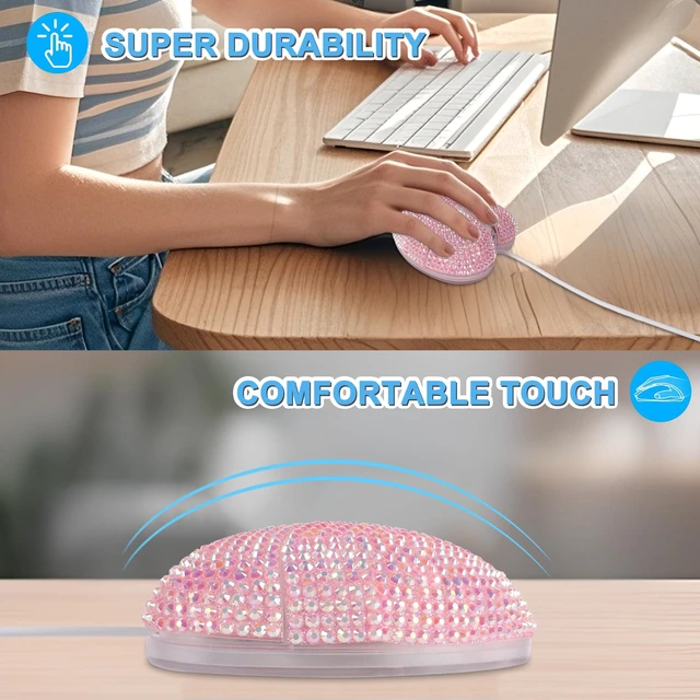 Alt view image 7 of 7 - Wired Mouse Cute Bling Crystal Rhinestone Pink Heart Shape Computer Mice with 4.59ft Cord 3 Buttons 2.4GHz Optical Portable Kawaii USB Corded Mouse for Laptop PC Desktop Notebook Kids Adults Gift