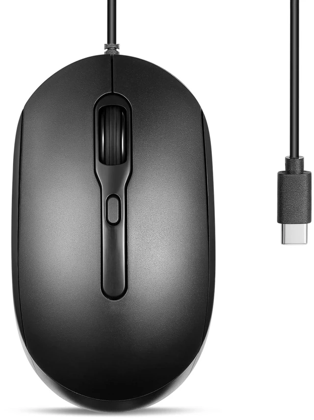 Main image of PERIMICE-222CB2 Wired USB-C Mouse - Reliable 60cm USB-C Cable for Laptop or Tablet - Quiet Click - Black