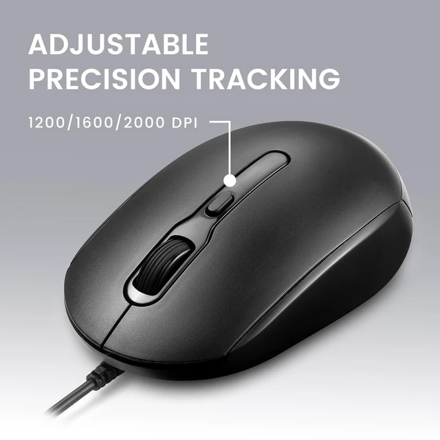 Alt view image 6 of 7 - PERIMICE-222CB2 Wired USB-C Mouse - Reliable 60cm USB-C Cable for Laptop or Tablet - Quiet Click - Black