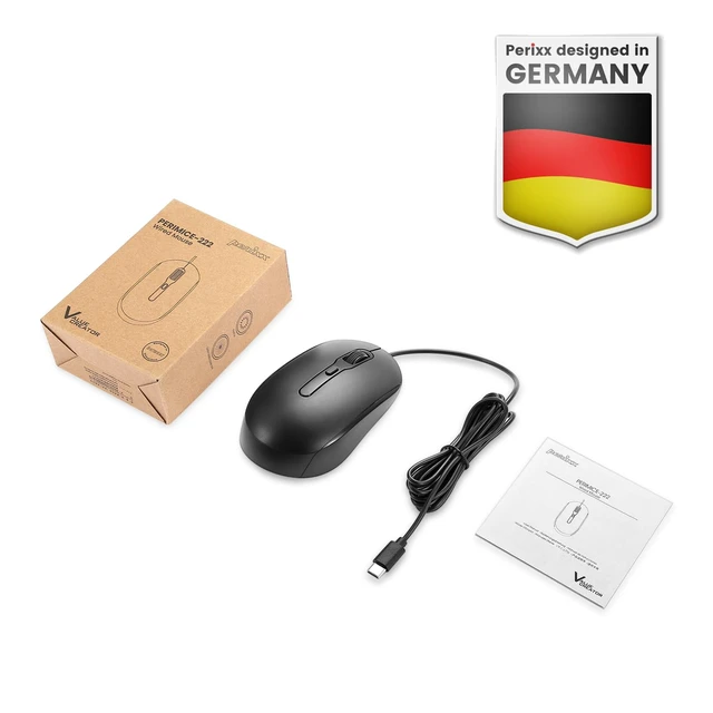 Alt view image 7 of 7 - PERIMICE-222CB2 Wired USB-C Mouse - Reliable 60cm USB-C Cable for Laptop or Tablet - Quiet Click - Black