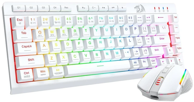 Main image of Wireless Gaming Keyboard and Mouse Combo 60% Portable, White | Bluetooth/2.4G/USB-C Wired, RGB Backlit, Quiet Rechargeable Macro Membrane Keyboard & 12800 DPI Mouse for Win/MAC