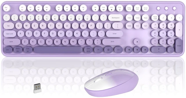 Main image of Colorful Wireless Keyboard and Mouse Combo (Purple Gradient) | COVEVA 2.4GHz Wireless, Retro Round Floating Keycaps, Full-Size Keyboard Mouse Set with Switch Button for PC Laptop Desktop