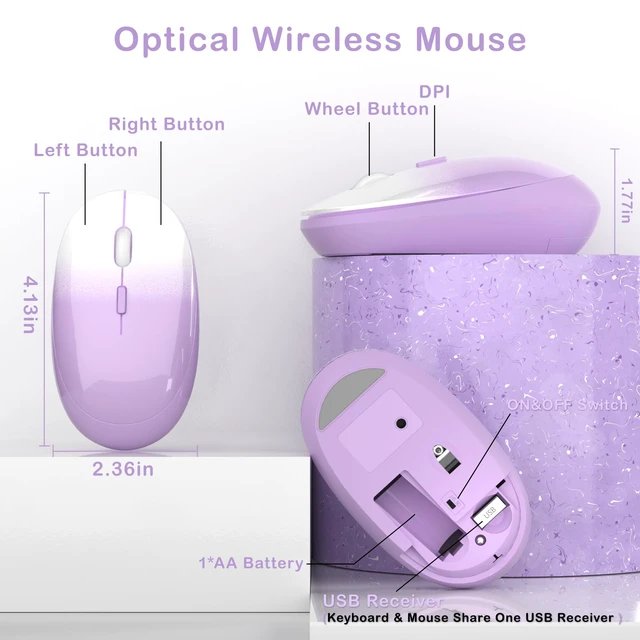 Alt view image 6 of 6 - Colorful Wireless Keyboard and Mouse Combo (Purple Gradient) | COVEVA 2.4GHz Wireless, Retro Round Floating Keycaps, Full-Size Keyboard Mouse Set with Switch Button for PC Laptop Desktop