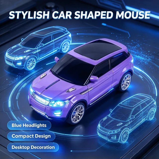 Alt view image 7 of 7 - Wireless Mouse Cute Purple Car Mice, Portable Compact Novelty Cool Fun Mice, Funny USB Mouse for Laptop PC Computer Tablet Macbook Kids Girl Boy Women Men Mom Dad Small Hands Travel Office School Gift