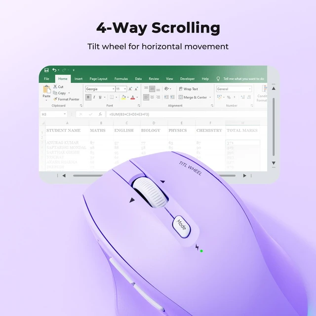 Alt view image 4 of 7 - Wireless Mouse, Ergonomic Bluetooth Mouse for Laptop, Purple | Rechargeable triple-mode mouse with a 4-way tilt wheel, 8002400 DPI, and multi-device support for Windows, Mac & PC