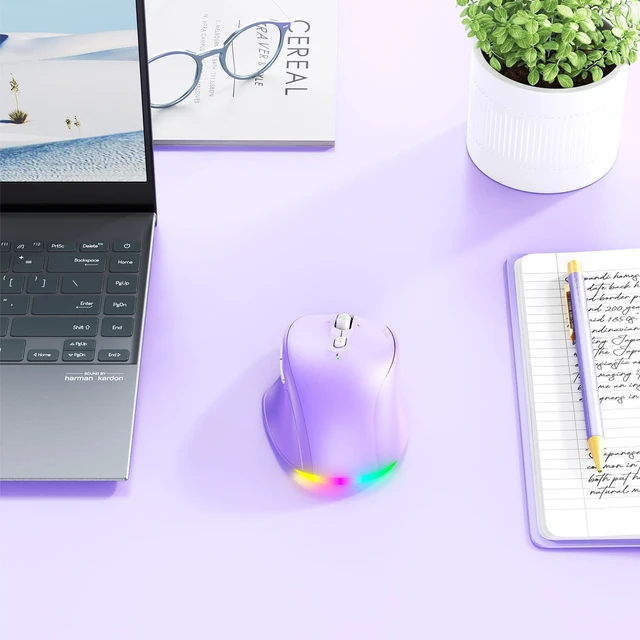 Alt view image 7 of 7 - Wireless Mouse, Ergonomic Bluetooth Mouse for Laptop, Purple | Rechargeable triple-mode mouse with a 4-way tilt wheel, 8002400 DPI, and multi-device support for Windows, Mac & PC
