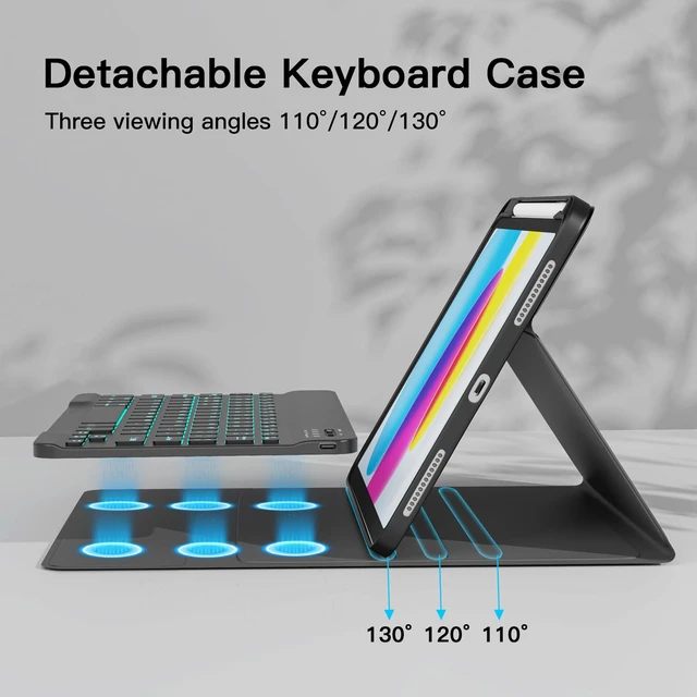 Alt view image 5 of 7 - for iPad 11th (A16)/10th Generation Keyboard Case & Mouse Combo | Detachable Wireless Keyboard, 7-Color Backlight, Slim Case with Pencil Holder, USB-C Rechargeable, Black