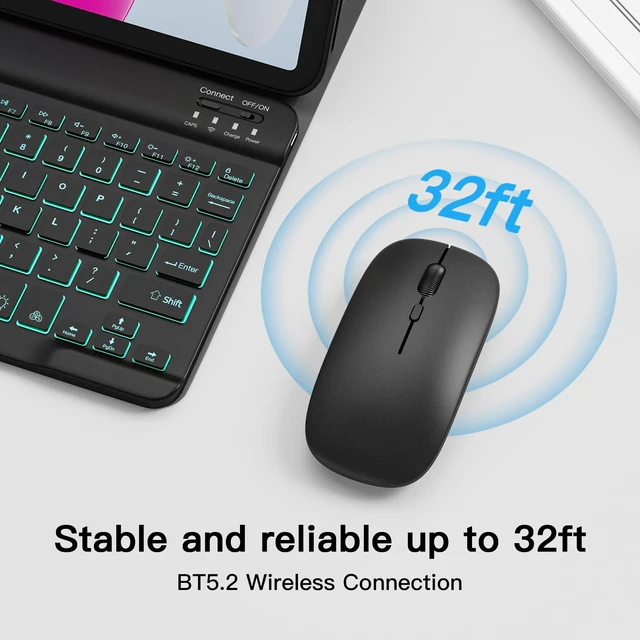 Alt view image 7 of 7 - for iPad 11th (A16)/10th Generation Keyboard Case & Mouse Combo | Detachable Wireless Keyboard, 7-Color Backlight, Slim Case with Pencil Holder, USB-C Rechargeable, Black