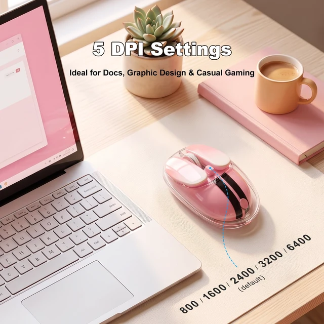 Alt view image 3 of 7 - Wireless Mouse Pink 2.4G, Bluetooth Silent Adjustable DPI Gaming Mice with USB Receiver for Laptop PC Computer Windows Desktop