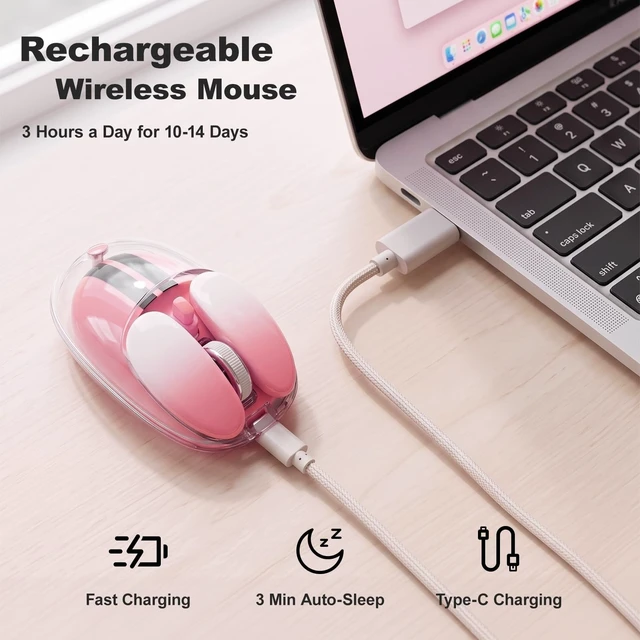 Alt view image 4 of 7 - Wireless Mouse Pink 2.4G, Bluetooth Silent Adjustable DPI Gaming Mice with USB Receiver for Laptop PC Computer Windows Desktop