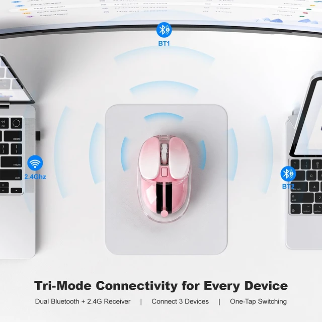 Alt view image 7 of 7 - Wireless Mouse Pink 2.4G, Bluetooth Silent Adjustable DPI Gaming Mice with USB Receiver for Laptop PC Computer Windows Desktop