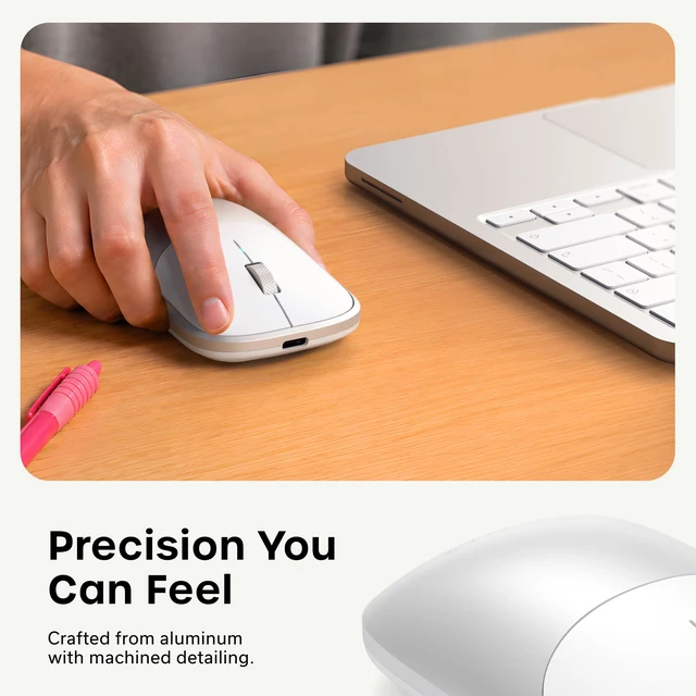 Alt view image 3 of 7 - Slim EX Wireless Mouse, Bluetooth & 2.4 GHz, Quiet Clicks, Silver | Quiet clicks, anodized aluminum shell, rechargeable battery, for macOS, Windows, iPadOS, Android
