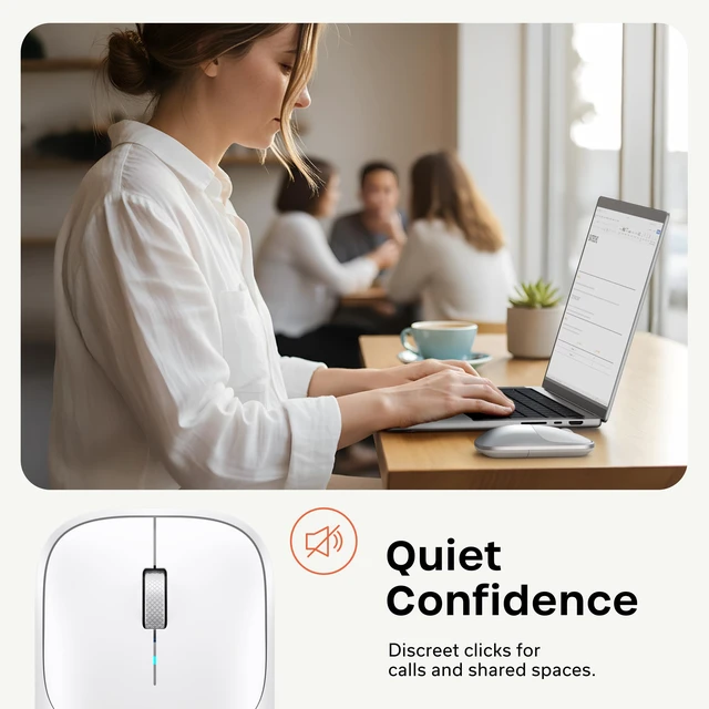 Alt view image 5 of 7 - Slim EX Wireless Mouse, Bluetooth & 2.4 GHz, Quiet Clicks, Silver | Quiet clicks, anodized aluminum shell, rechargeable battery, for macOS, Windows, iPadOS, Android