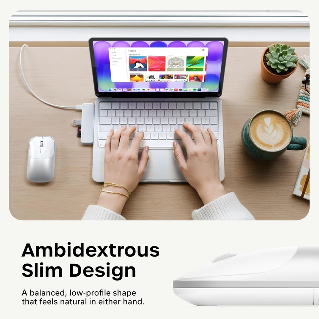 Alt view image 6 of 7 - Slim EX Wireless Mouse, Bluetooth & 2.4 GHz, Quiet Clicks, Silver | Quiet clicks, anodized aluminum shell, rechargeable battery, for macOS, Windows, iPadOS, Android