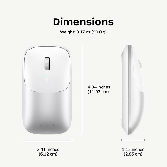 Alt view image 7 of 7 - Slim EX Wireless Mouse, Bluetooth & 2.4 GHz, Quiet Clicks, Silver | Quiet clicks, anodized aluminum shell, rechargeable battery, for macOS, Windows, iPadOS, Android