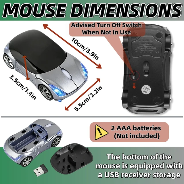 Alt view image 3 of 5 - Silver Wireless MouseMini Car Computer Mouse1600DPI 2.4G with USB Receiver, Ergonomic Cute Computer Mice for Laptop, PC, Windows, Mac OS (Silver)