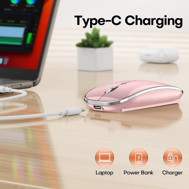 Alt view image 3 of 7 - Wireless Mouse, BT5.4/2.4GHz Dual-Mode, Silent Clicks,(Rose Gold) | Rechargeable with USB-C & USB-A Dual Receiver, Slim Portable, Compatible with PC, Laptop & Mac for Work & Travel