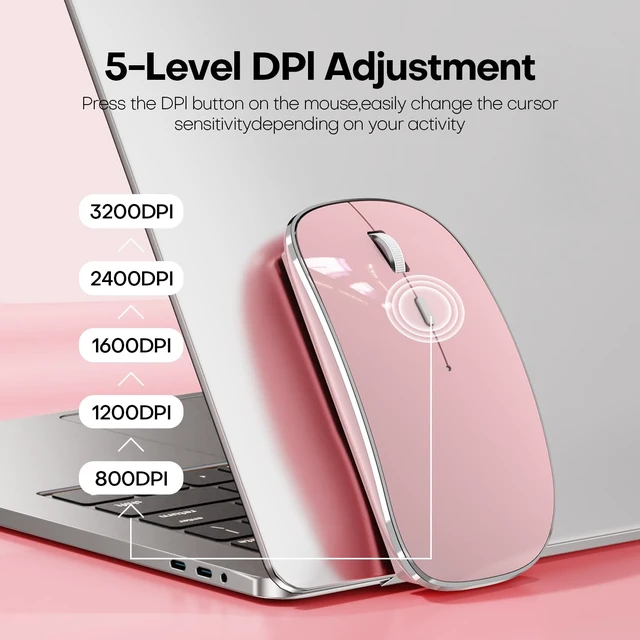 Alt view image 5 of 7 - Wireless Mouse, BT5.4/2.4GHz Dual-Mode, Silent Clicks,(Rose Gold) | Rechargeable with USB-C & USB-A Dual Receiver, Slim Portable, Compatible with PC, Laptop & Mac for Work & Travel