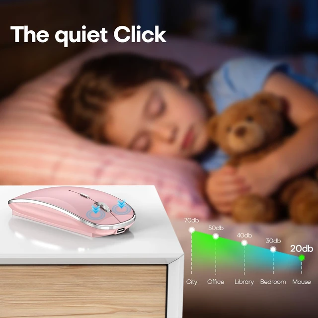 Alt view image 6 of 7 - Wireless Mouse, BT5.4/2.4GHz Dual-Mode, Silent Clicks,(Rose Gold) | Rechargeable with USB-C & USB-A Dual Receiver, Slim Portable, Compatible with PC, Laptop & Mac for Work & Travel