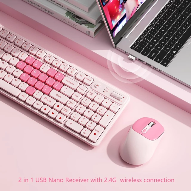 Alt view image 2 of 6 - Wireless Keyboard and Mouse Combo, Full-Size USB Keyboard with Back Stand, 2.4GHz Wireless for Desktop, Laptop and Computer