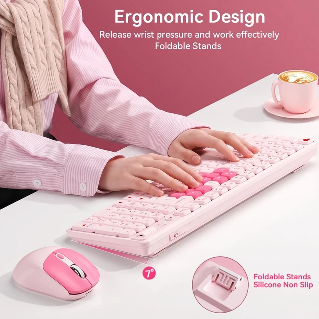 Alt view image 3 of 6 - Wireless Keyboard and Mouse Combo, Full-Size USB Keyboard with Back Stand, 2.4GHz Wireless for Desktop, Laptop and Computer