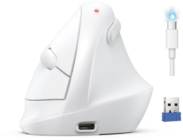 Main image of Ergonomic Mouse, BT5.3/2.4G, Silent Wireless Vertical, Rechargeable | 6 Adjustable DPI, USB A Receiver, Switch Between 3 Devices, 6 Buttons, Long Battery Life, Wide Compatibility, White